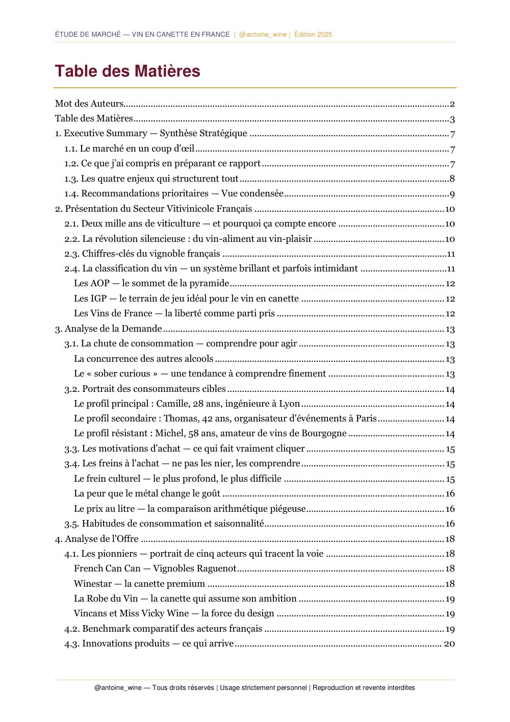 Table des matières de l’étude détaillant les quatorze chapitres et leurs sous-sections.