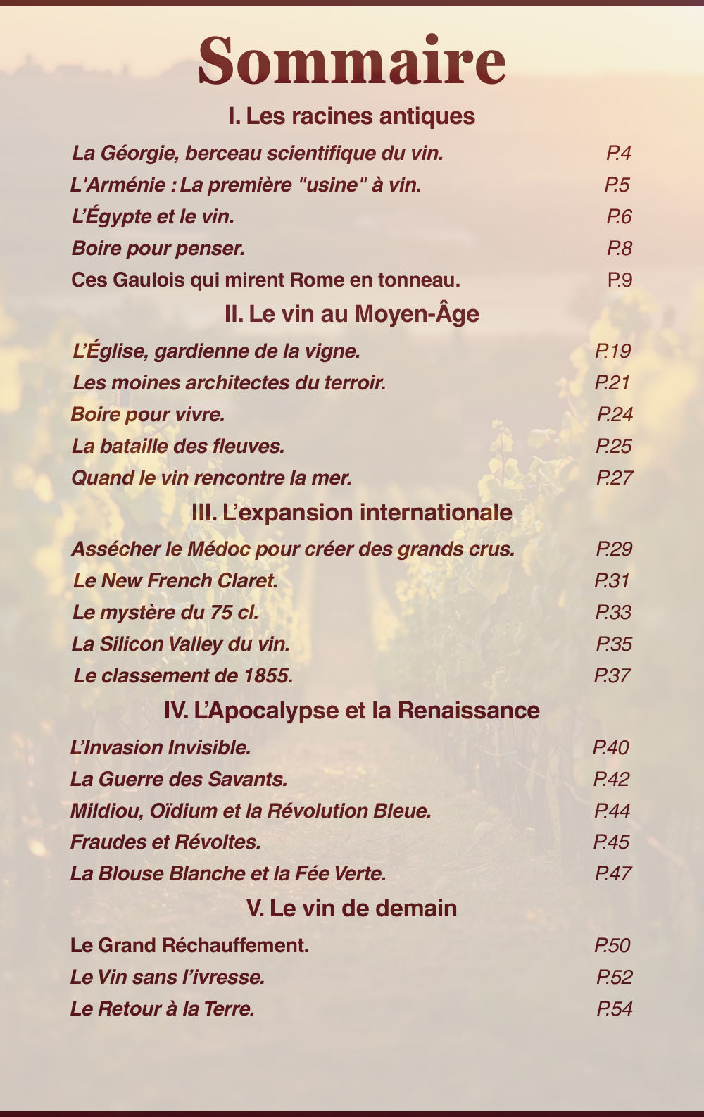Sommaire de l’e-book détaillant les cinq parties et leurs chapitres avec les numéros de page.